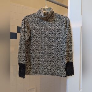 NWOT Women Gold Black Lace Embroidered Turtleneck Top blouse Size M